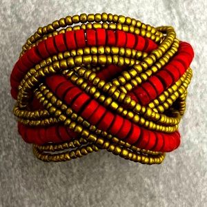 Gorgeous Red and Gold Beaded Cuff Bracelet